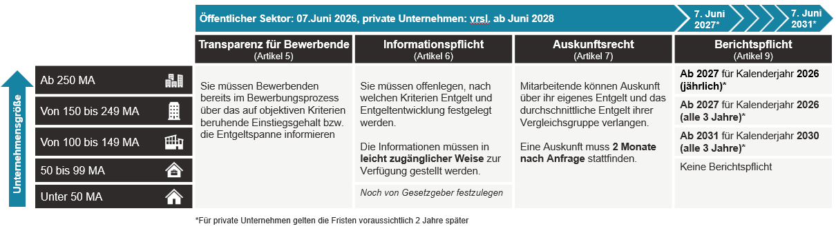 Überblick über die Pflichten und Zeitleiste, die sich aus der EU-Entgelttransparenzrichtlinie ergeben